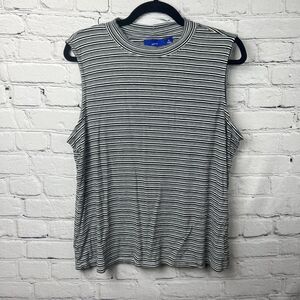 Apt. 9 Tank Top Women's XL Black‎ White Striped Sleeveless Mock Neck Stretch